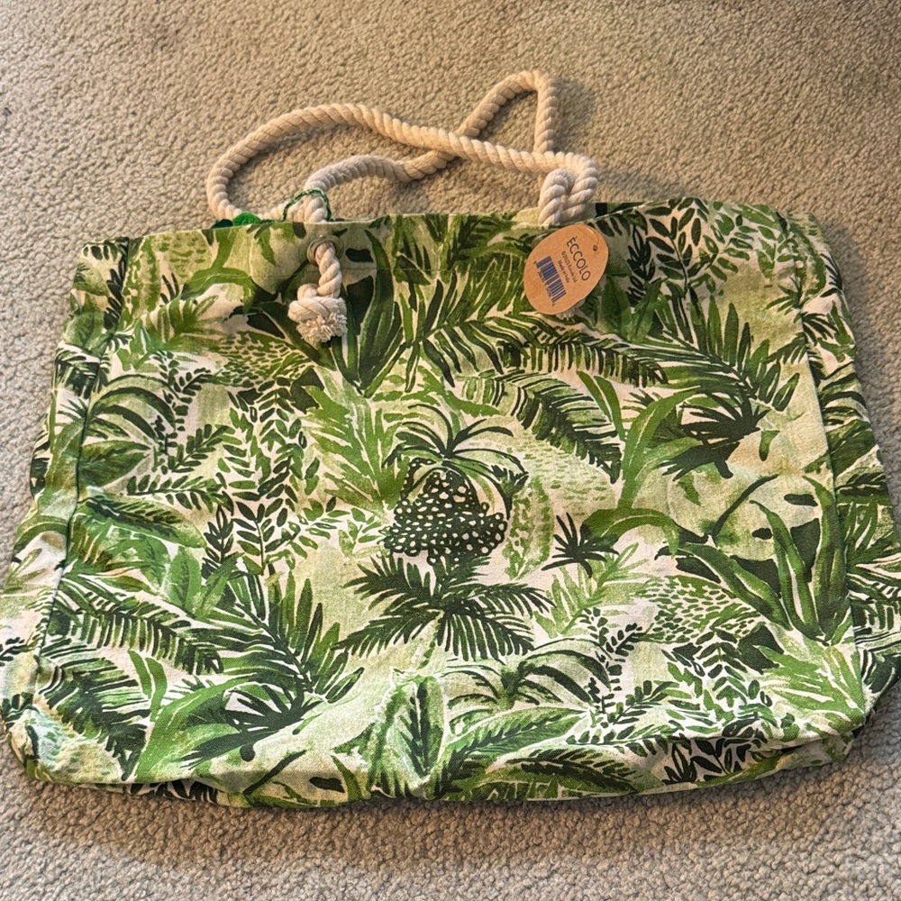 Eccolo Green Leaf Pattern Tote Bag